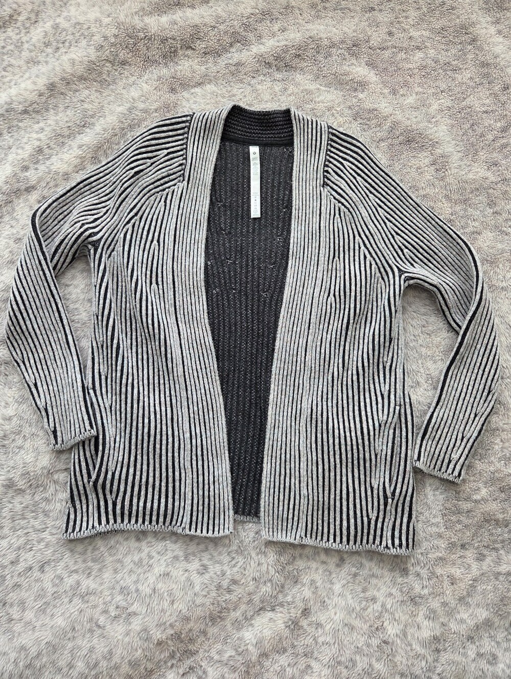 Lululemon Cotton-Cashmere Blend Sweater Wrap Cardigan - Black / Heather Gray
